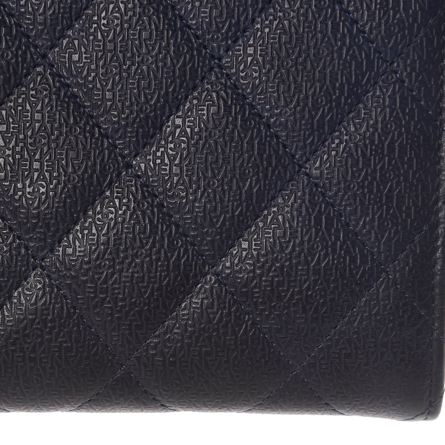 Letter Calfskin Embossed Quilted Large Gusset Flap Wallet Navy