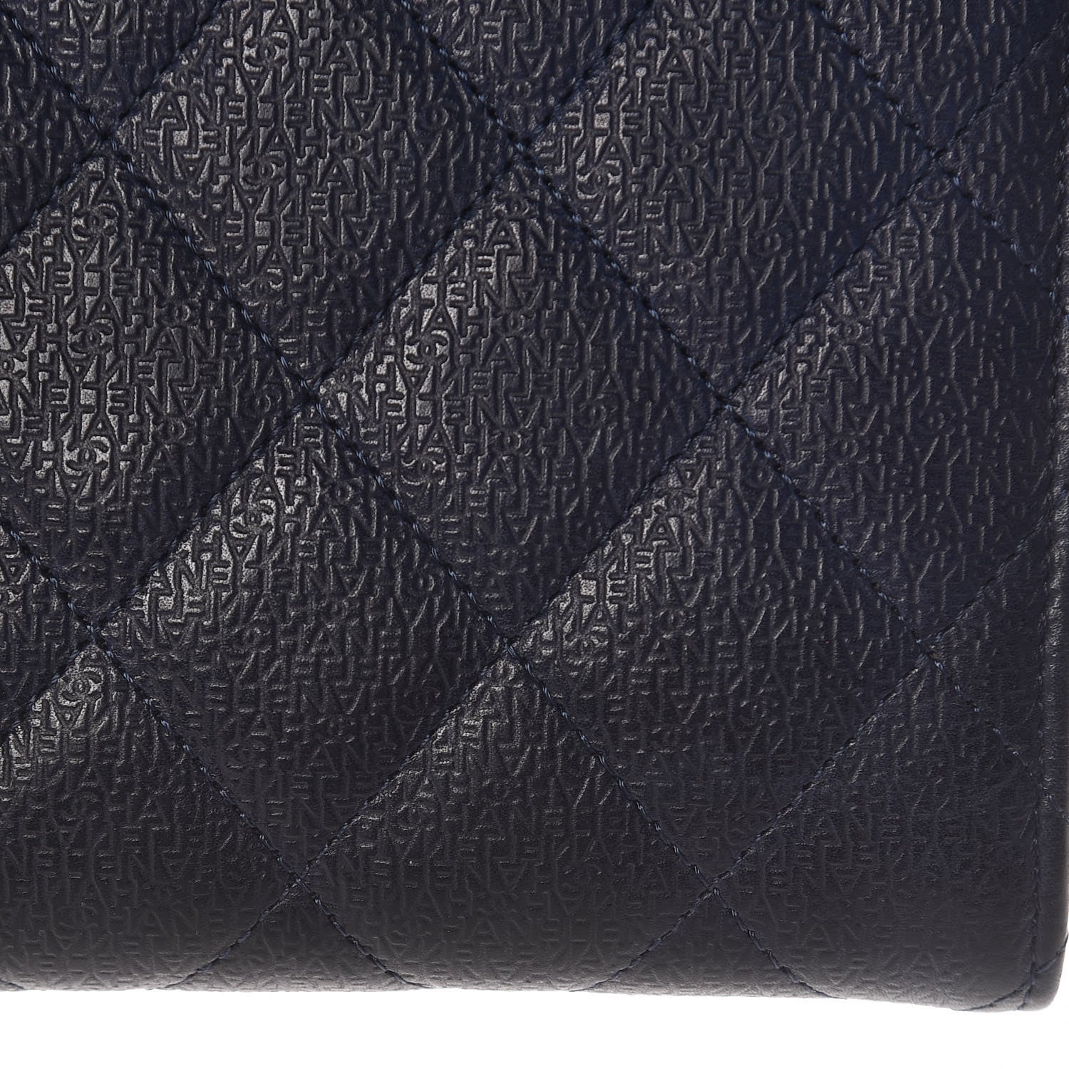 Chanel Letter Calfskin Embossed Quilted Large Gusset Flap Wallet Navy 12 of 15
