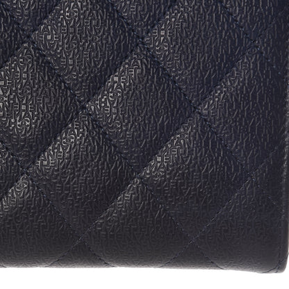 Chanel Letter Calfskin Embossed Quilted Large Gusset Flap Wallet Navy 12 of 15