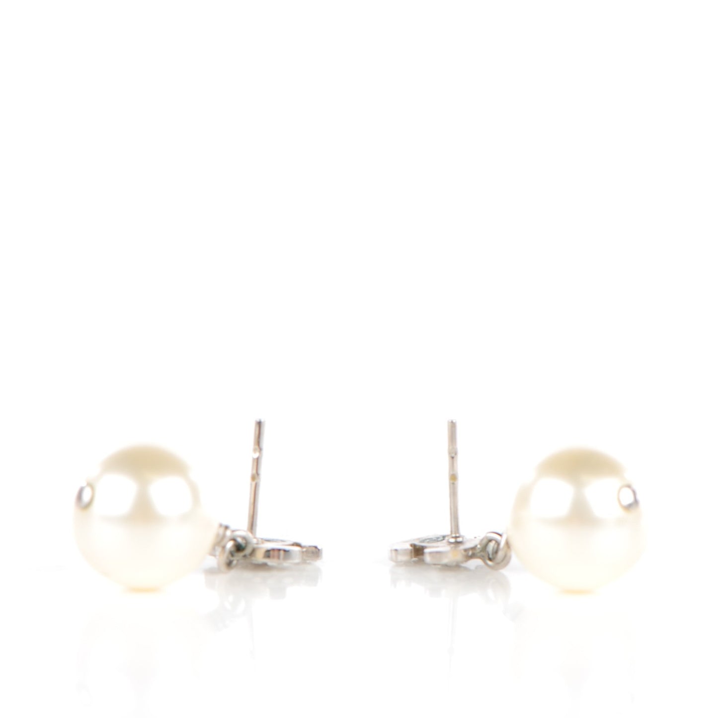 Crystal Pearl CC Drop Earrings Silver