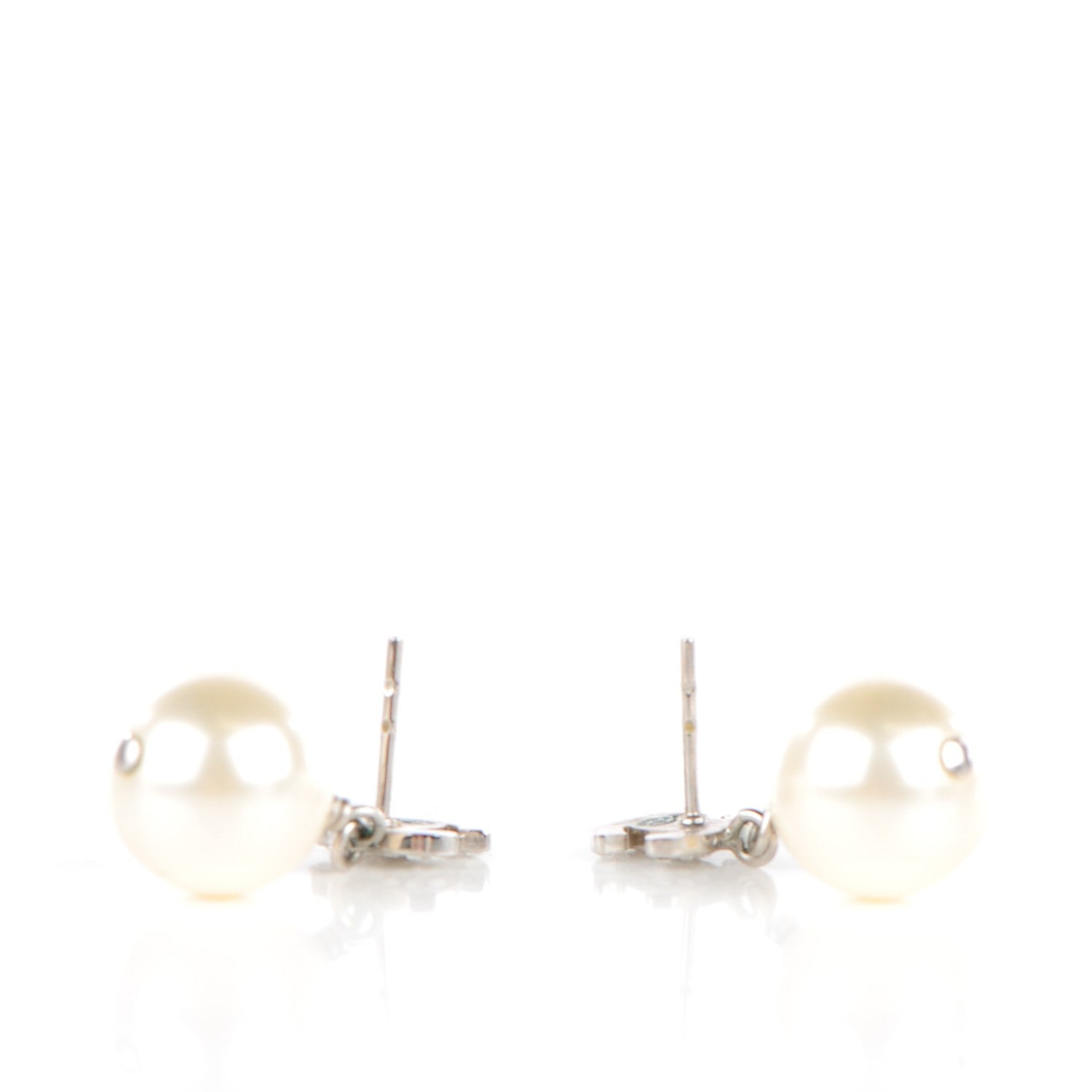 Chanel Crystal Pearl CC Drop Earrings Silver 3 of 5