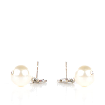 Chanel Crystal Pearl CC Drop Earrings Silver 3 of 5