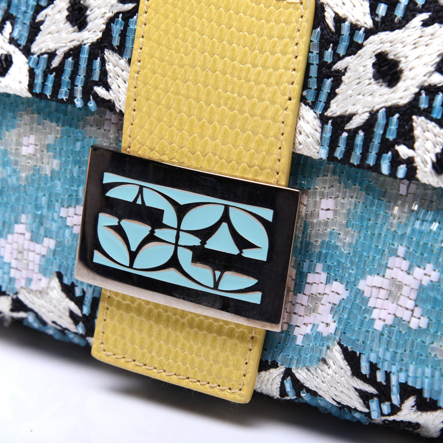 Fendi Beaded Lizard Mama Baguette Blue Yellow 12 of 14