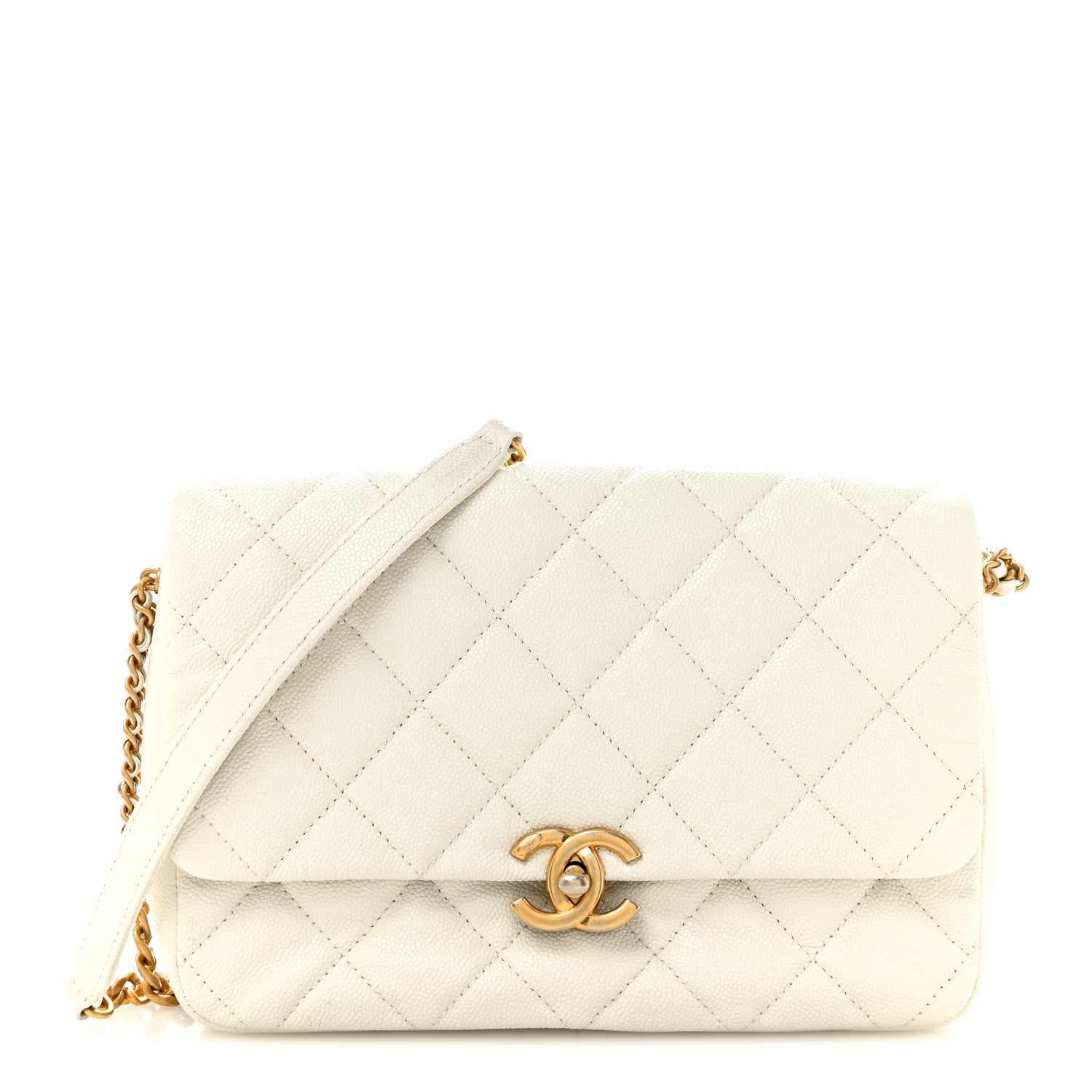 Chanel Shiny Caviar Quilted Large Chain Melody Flap White 1 of 10
