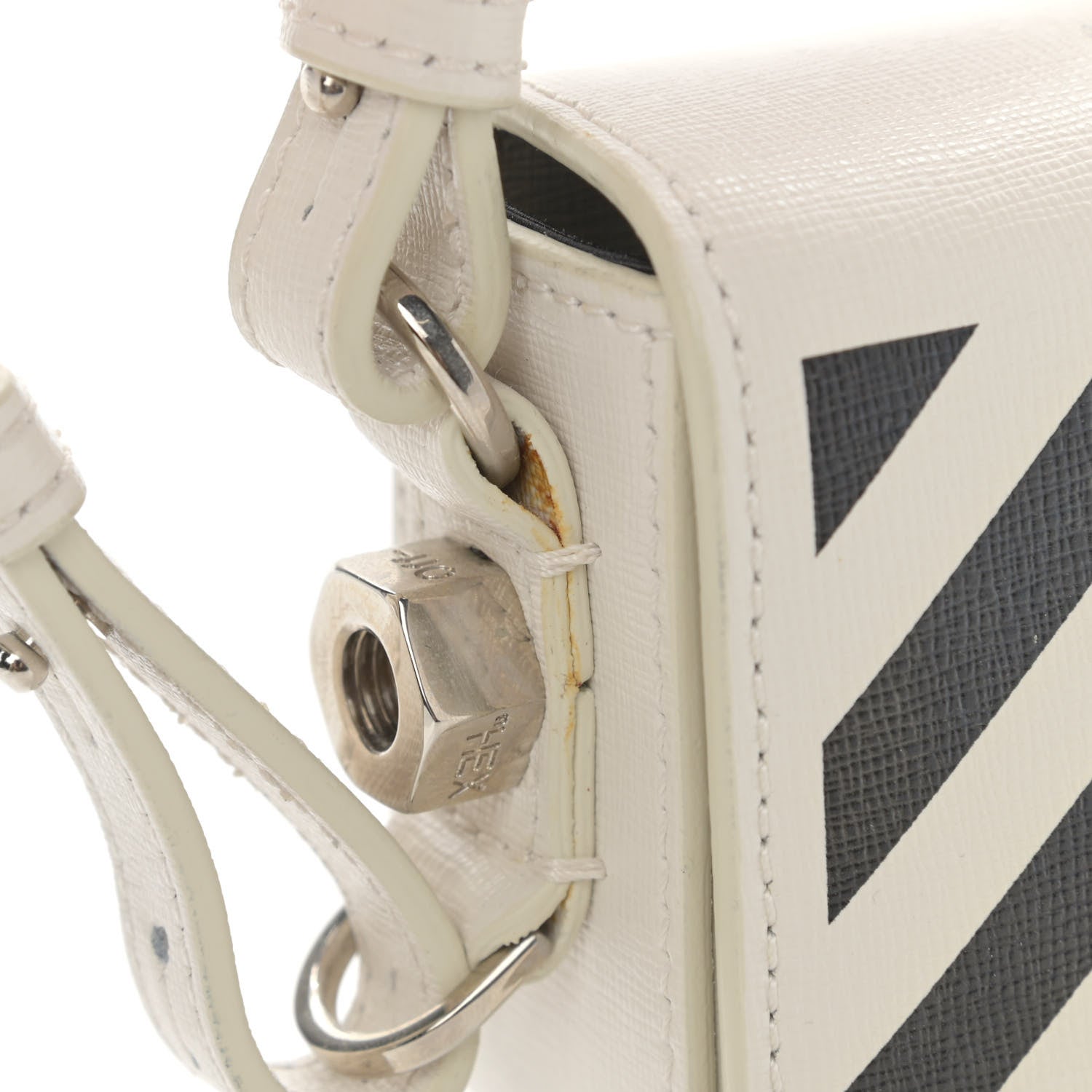 Off-White Saffiano Striped Baby Flap White Black 11 of 11