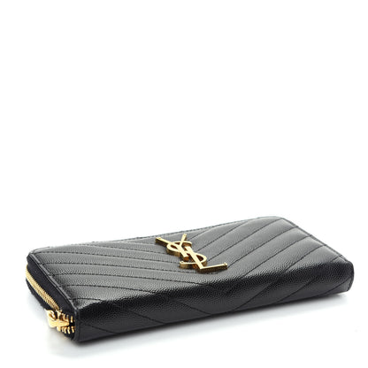 Saint Laurent Grain De Poudre Matelasse Chevron Monogram Zip Around Wallet Black 4 of 6
