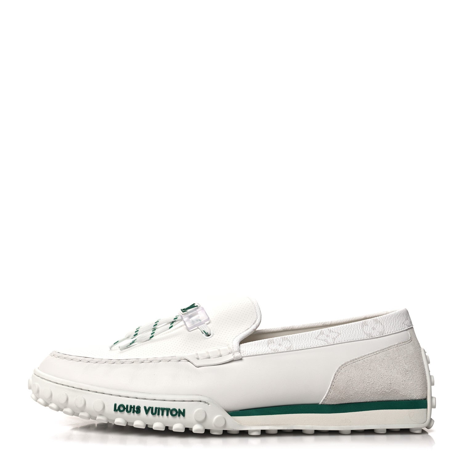 Louis Vuitton Monogram Mens Racer Moccasin Loafers 11 White Green 1 of 7