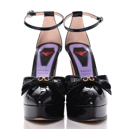 Gucci Patent Crystal GG Bow Sadie Spike Ankle Strap d'Orsay Platform High Heel Pumps 35.5 Black 2 of 10