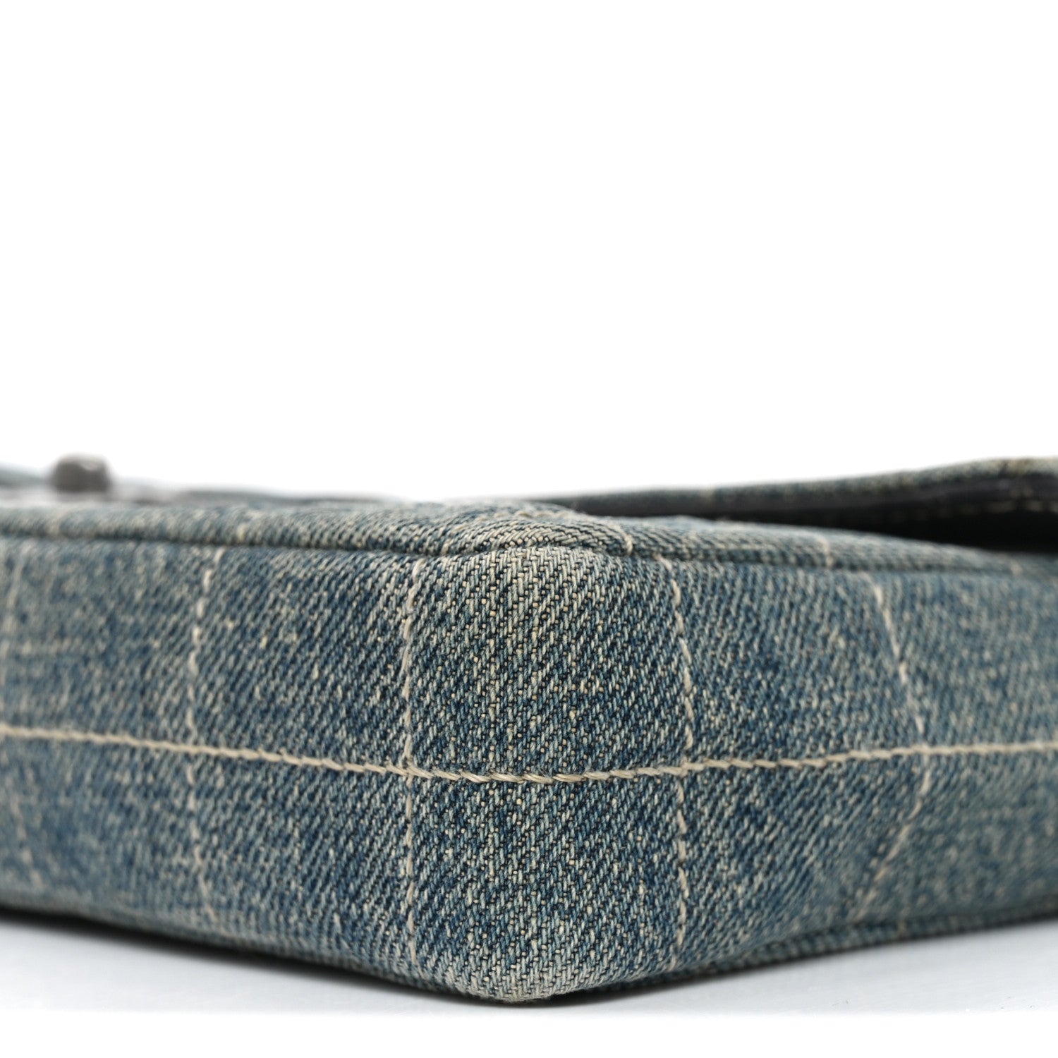 Chanel Denim Chocolate Bar Quilted East West Flap 10 of 12