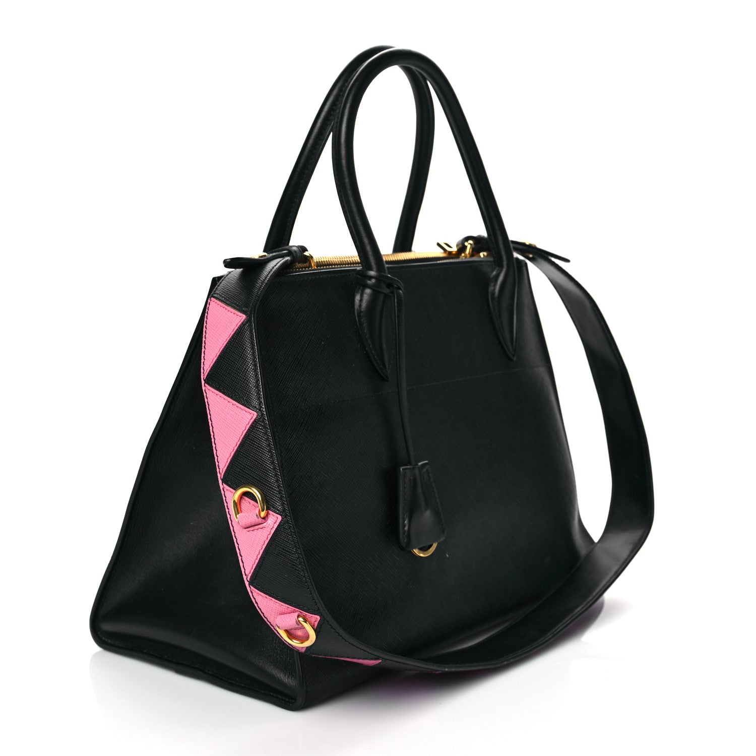 Prada Saffiano City Calfskin Greche Paradigme Bag Black Begonia 2 of 8
