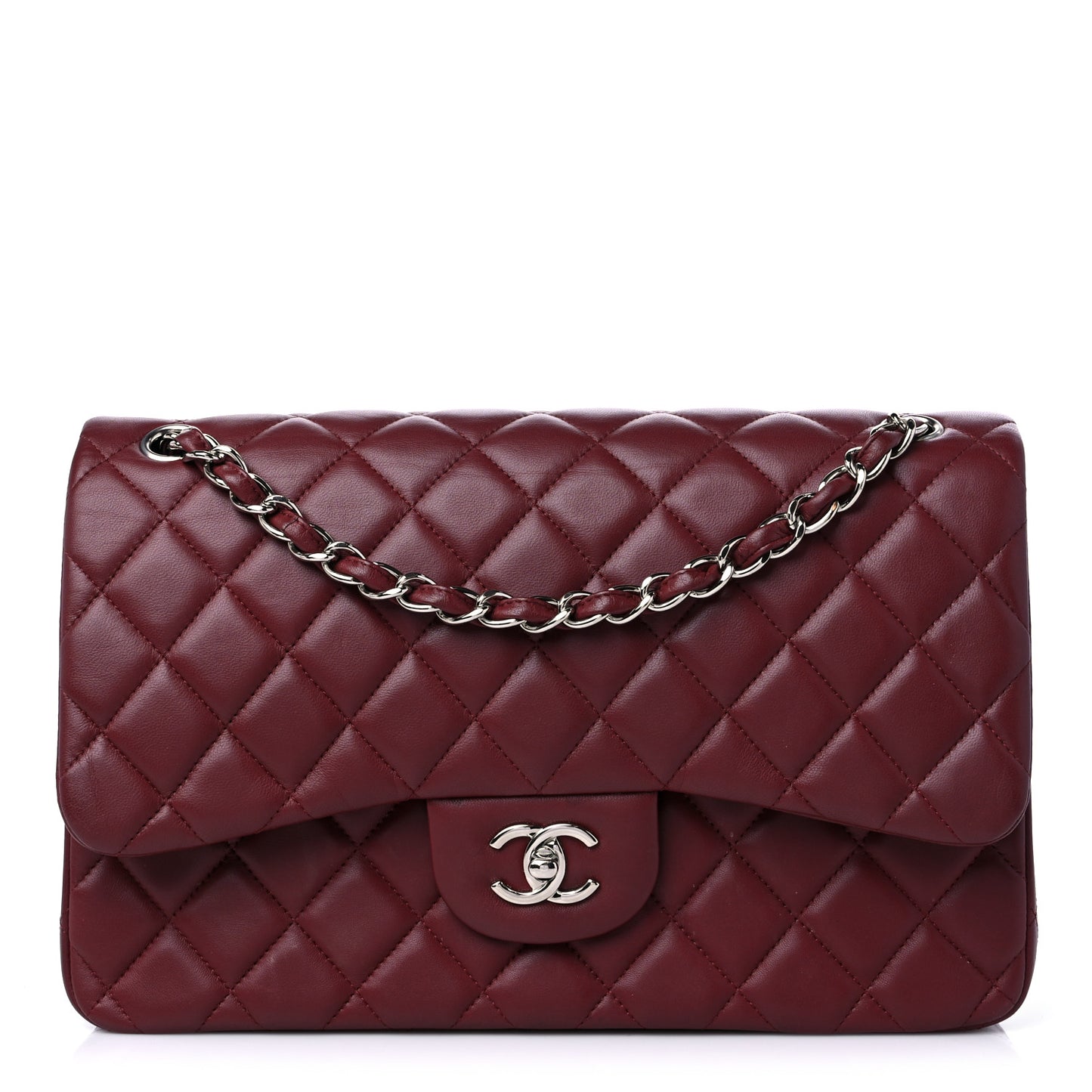 Lambskin Quilted Jumbo Double Flap Burgundy