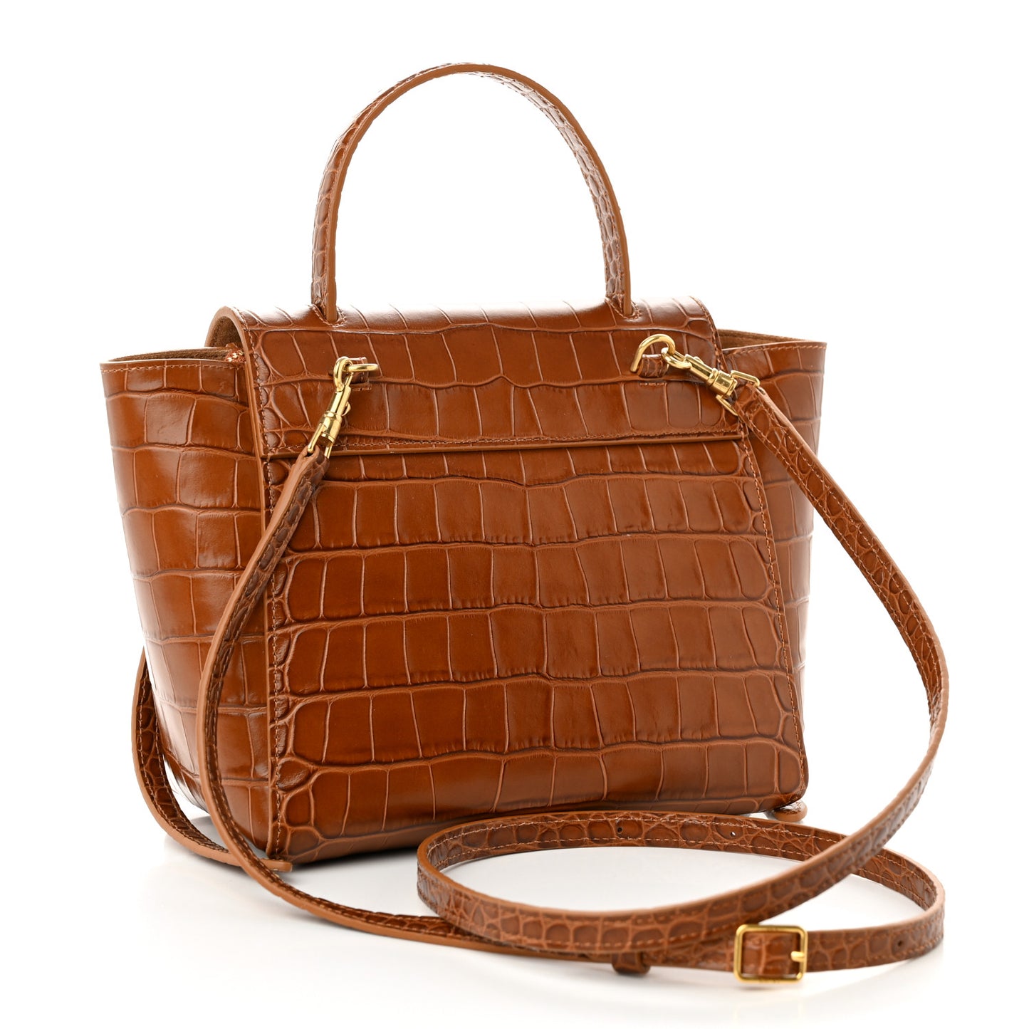 Calfskin Crocodile Embossed Nano Belt Bag Camel