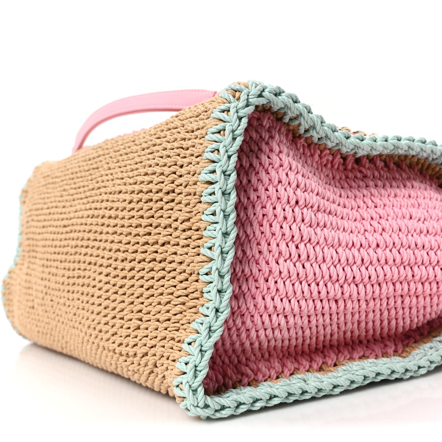 Chanel Raffia Crochet Medium Deauville Tote Beige Light Pink Green