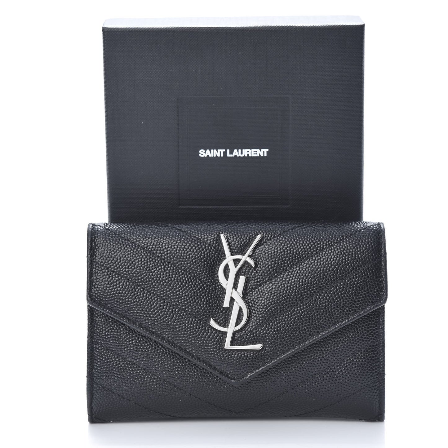 Grain De Poudre Matelasse Chevron Small Monogram Envelope Wallet Black