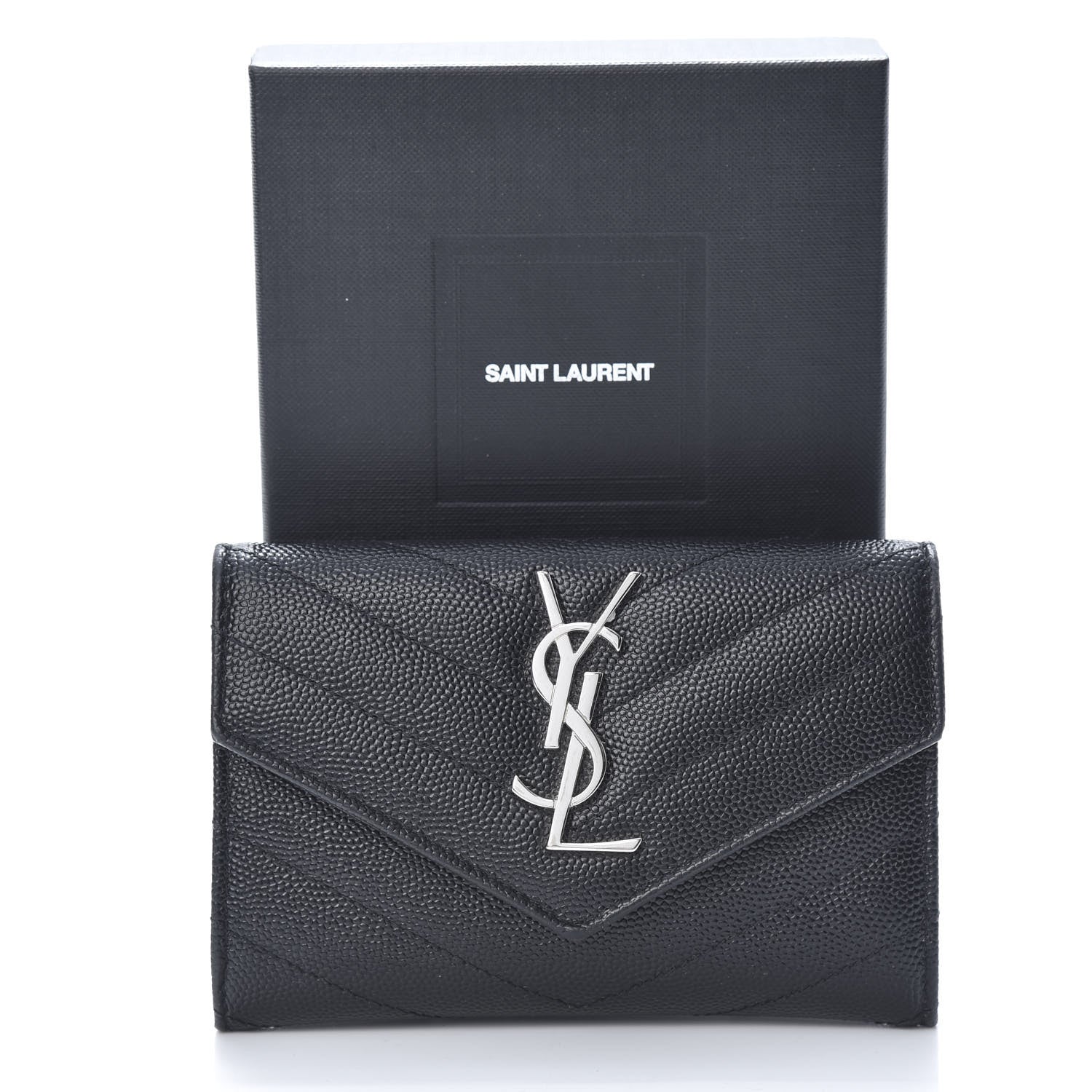 Saint Laurent Grain De Poudre Matelasse Chevron Small Monogram Envelope Wallet Black 8 of 8