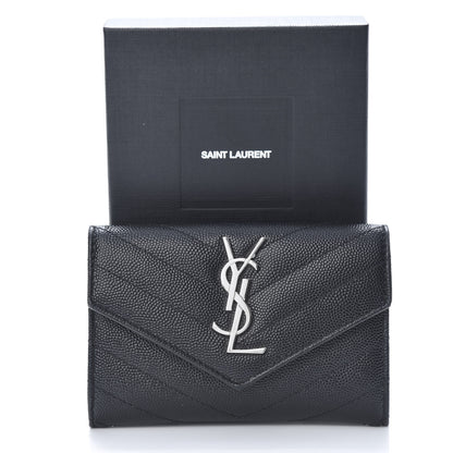 Saint Laurent Grain De Poudre Matelasse Chevron Small Monogram Envelope Wallet Black 8 of 8