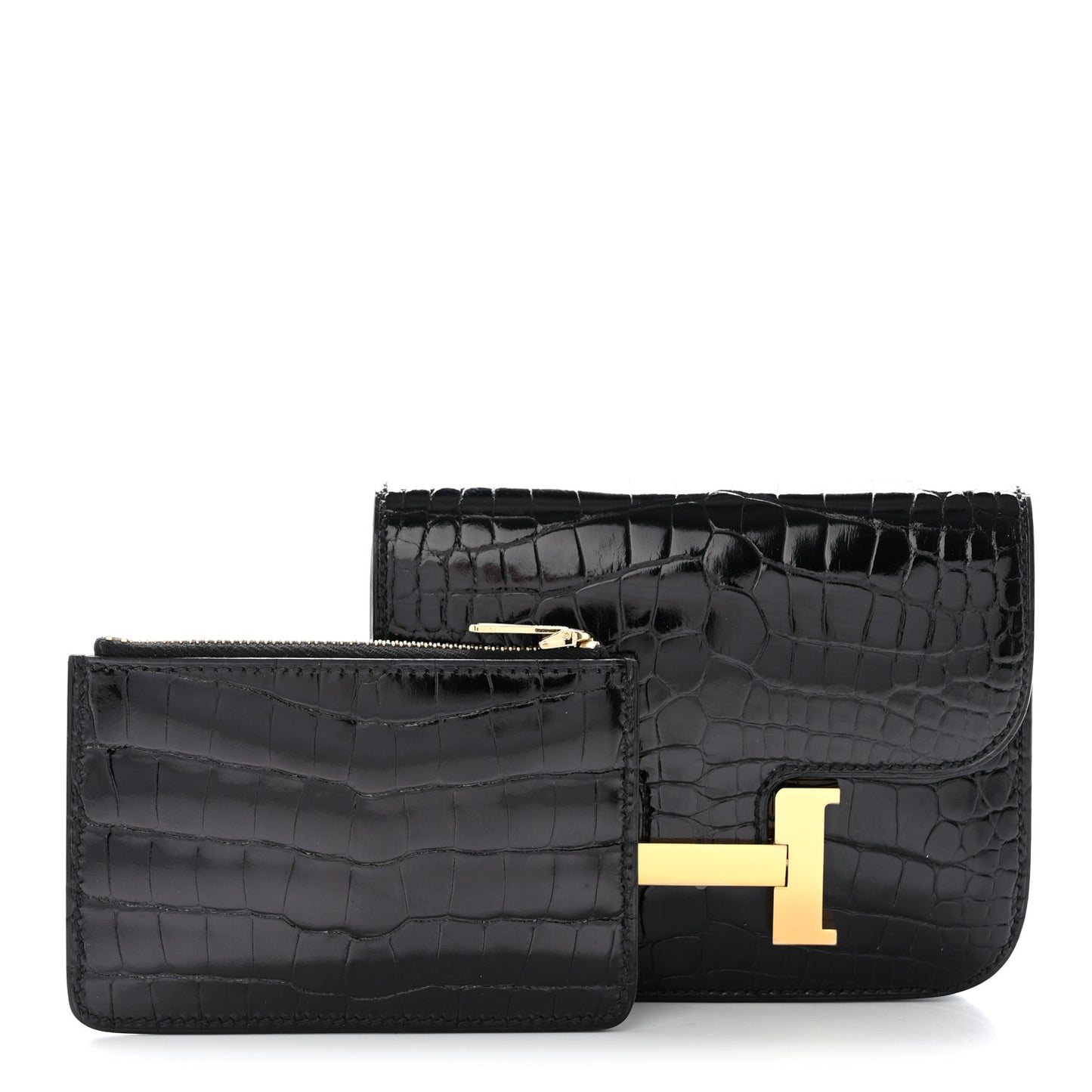 Shiny Alligator Constance Slim Wallet Black