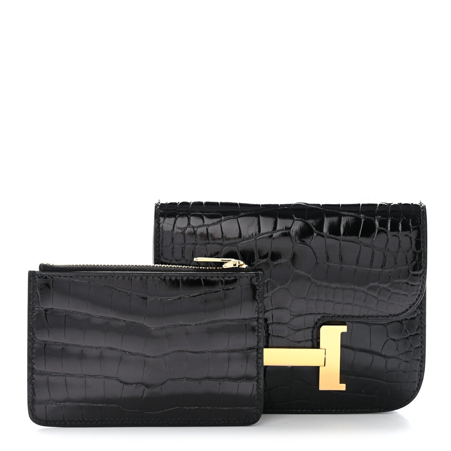 Hermes Shiny Alligator Constance Slim Wallet Black 3 of 8
