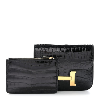 Hermes Shiny Alligator Constance Slim Wallet Black 3 of 8