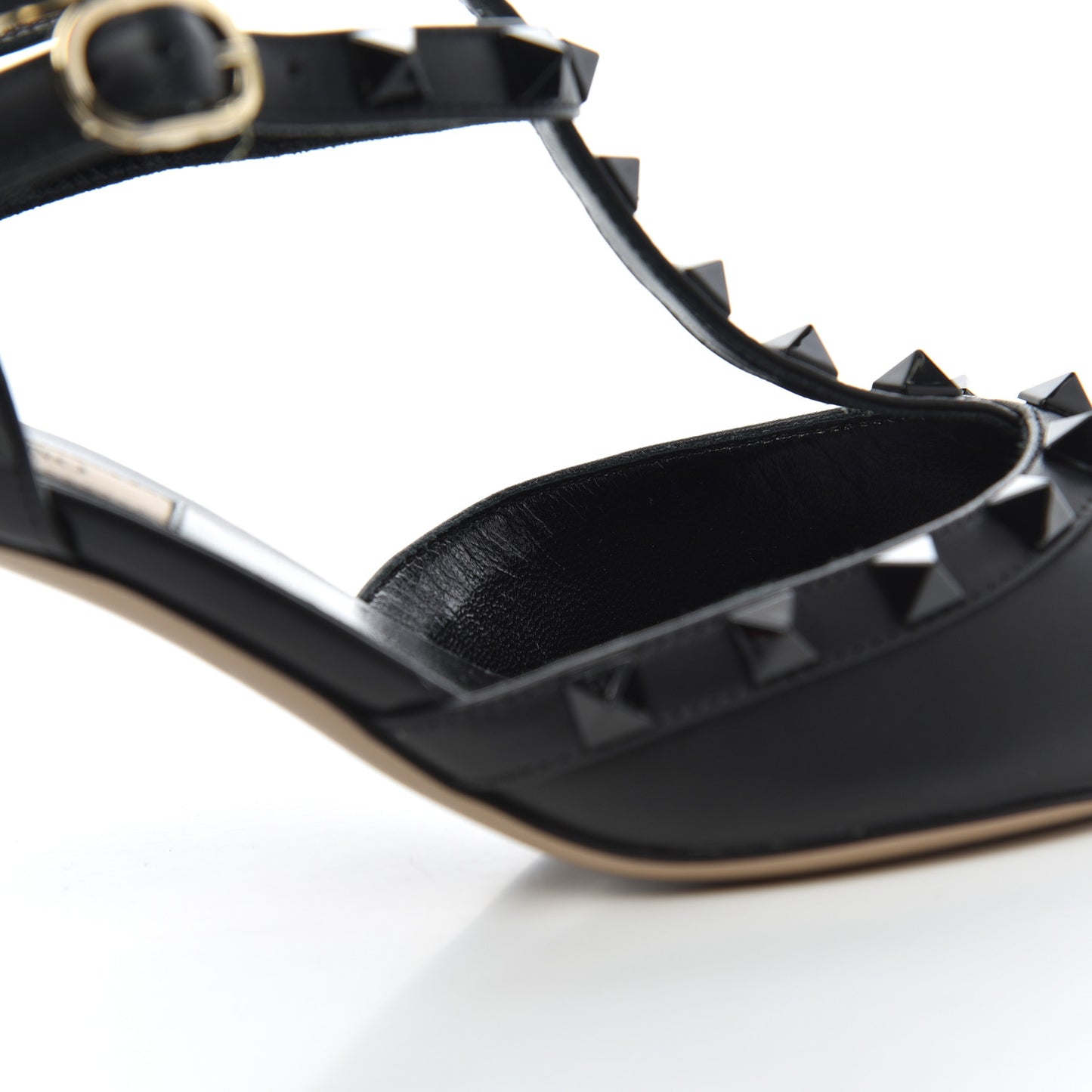 Calfskin Lacquered Monochrome Rockstud Ankle Strap 65mm Pumps 36 Black