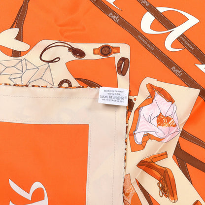 Hermes Vintage Silk Monsieur Et Madame Scarf 70 Creme Orange Marron 3 of 4