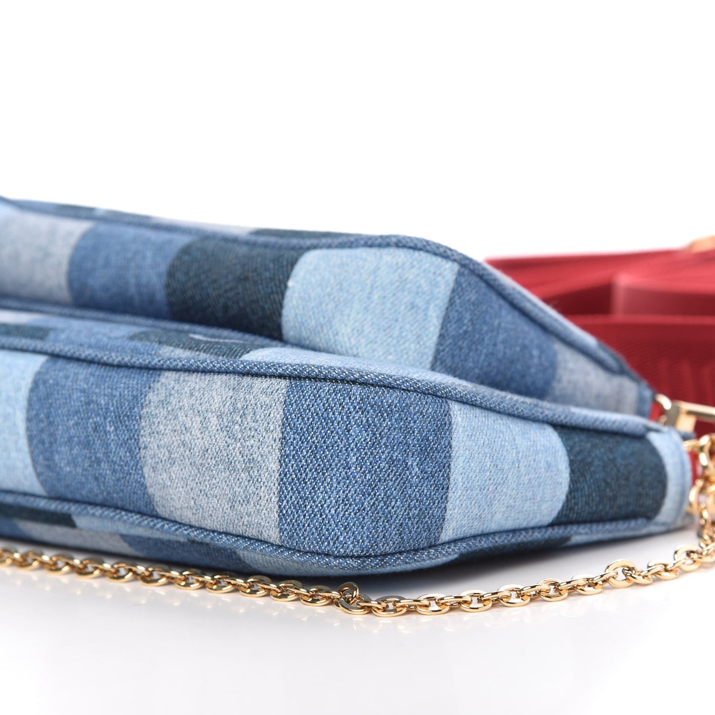 Denim Damier Monogram Patchwork Multi Pochette Accessories Blue Rouge