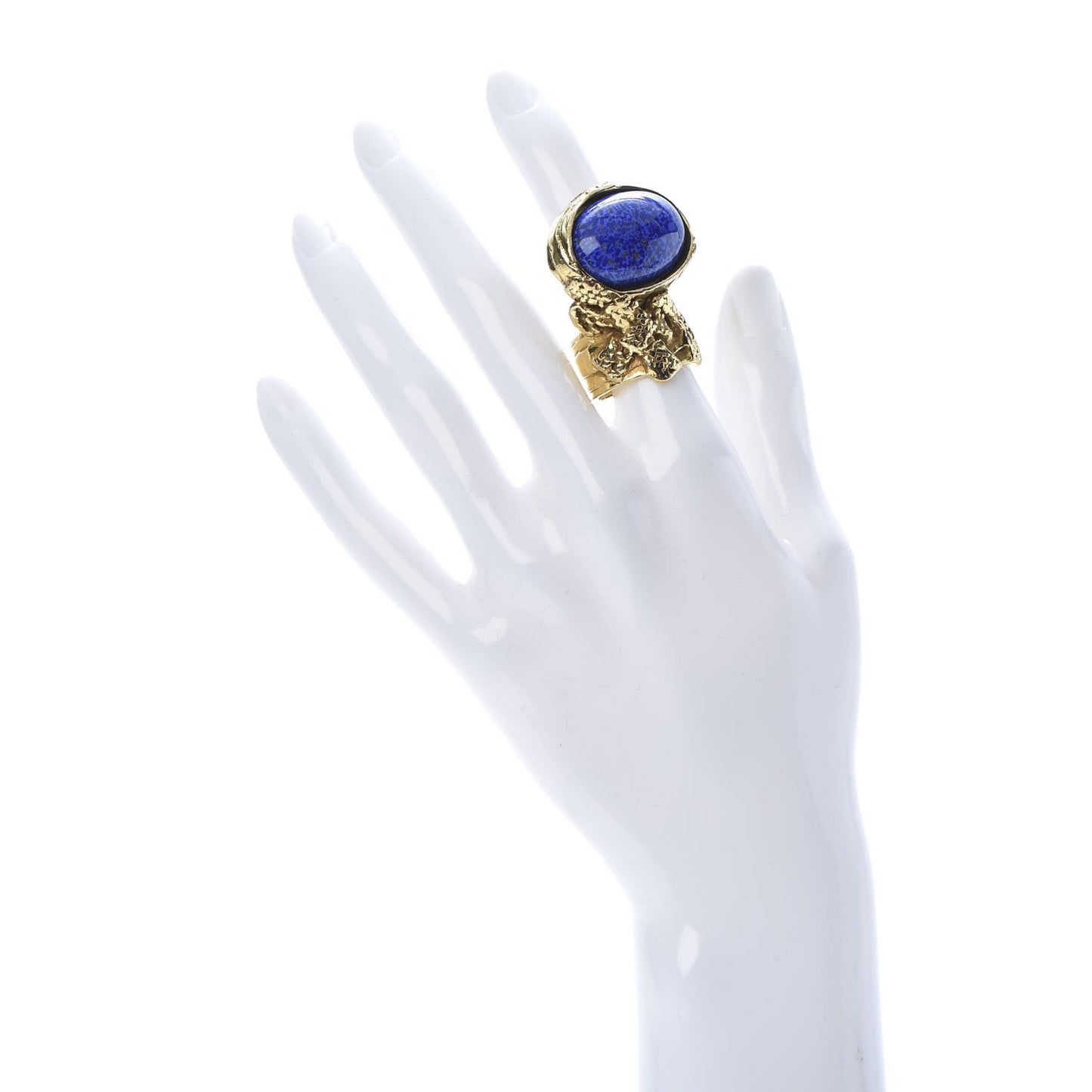 Glass Cabochon Arty Ovale Ring 7 Gold Lapis