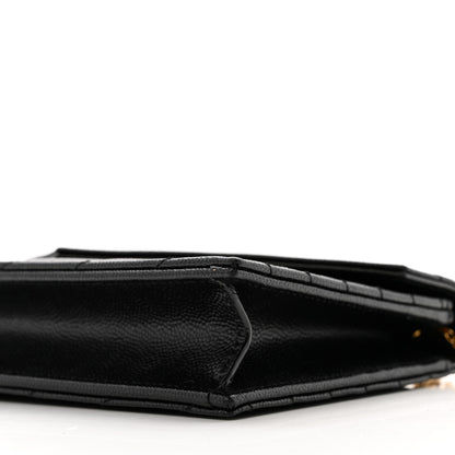 Saint Laurent Grain De Poudre Matelasse Chevron Monogram Envelope Chain Wallet Black 10 of 11