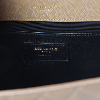 Saint Laurent Grain De Poudre Textured Mixed Matelasse Medium Triquilt Monogram Satchel Latte Cream 5 of 8