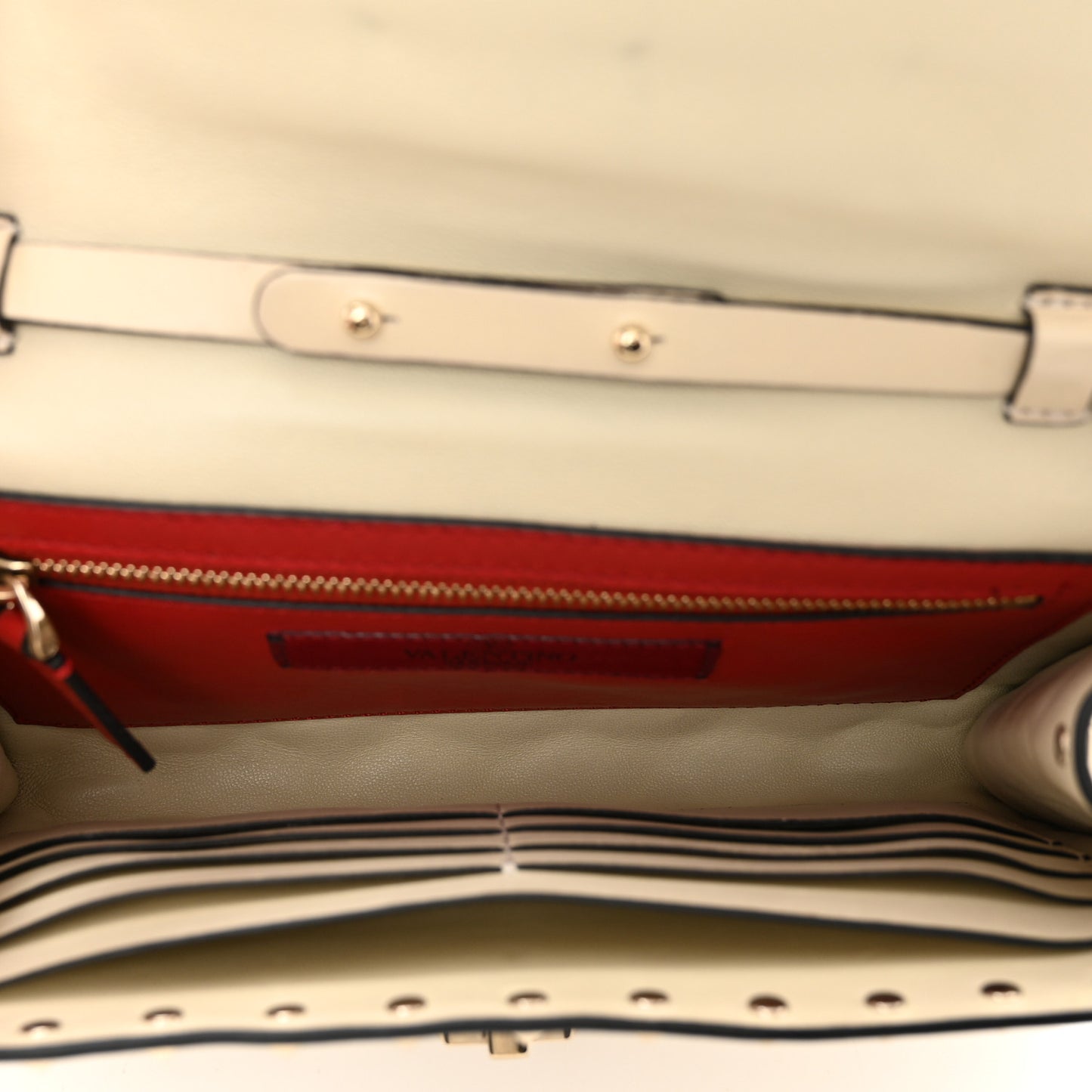Lambskin Rockstud Spike Wallet on Chain Light Ivory