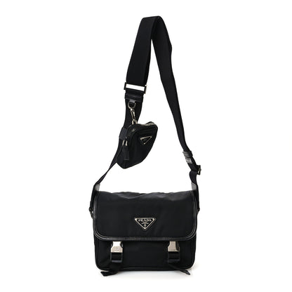Prada Re-Nylon Saffiano Pocket Double Snap Buckle Shoulder Bag Black 1 of 11
