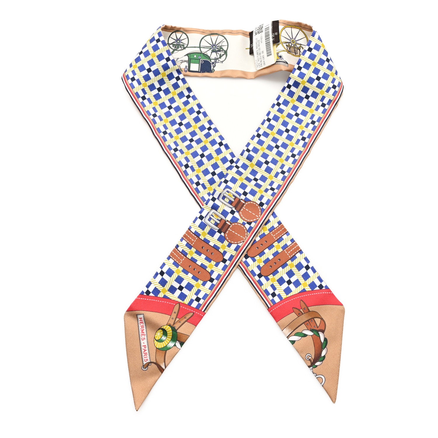 Hermes Silk Les Voitures Nouvelle Twilly Bleu Beige Rouge 1 of 3