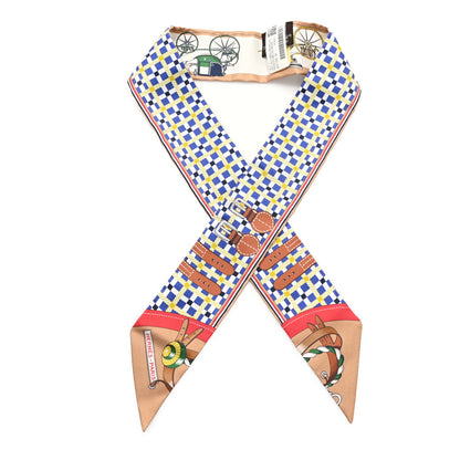 Hermes Silk Les Voitures Nouvelle Twilly Bleu Beige Rouge 1 of 3