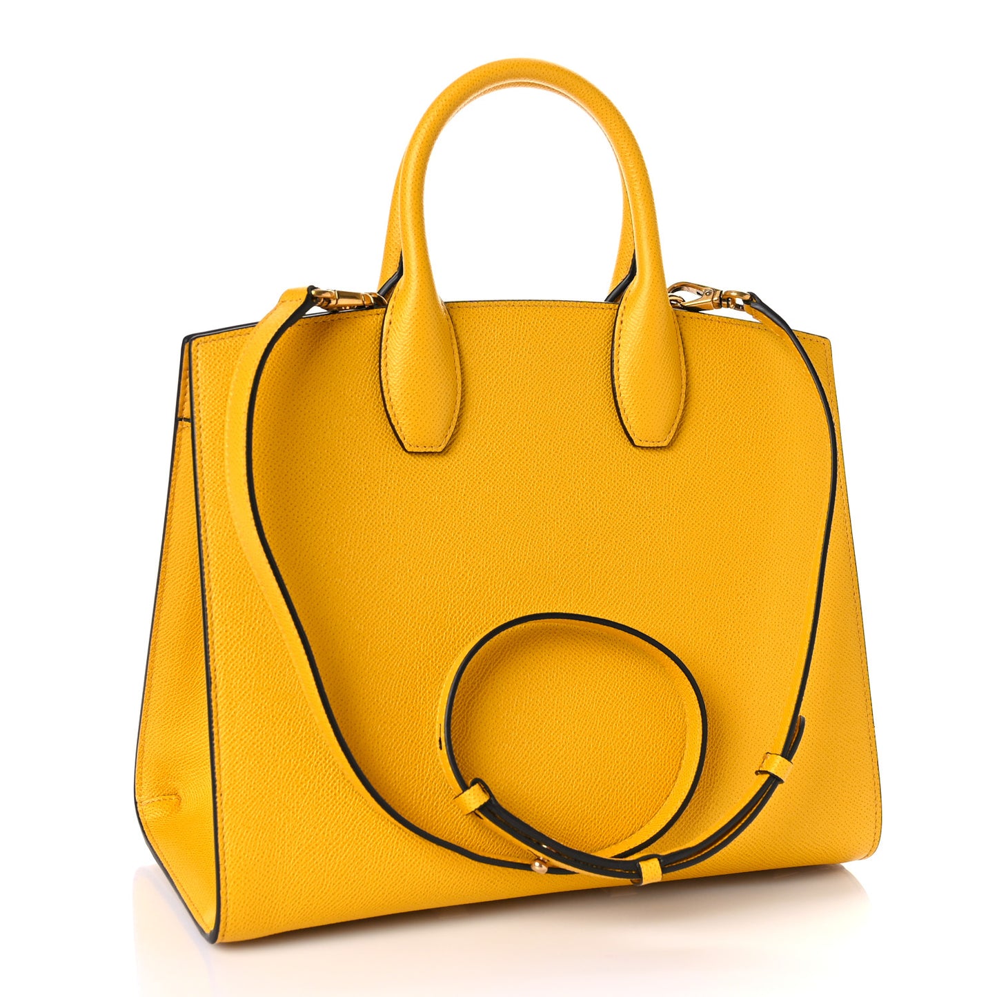 Hammered Calfskin Medium The Studio Box Bag Yellow