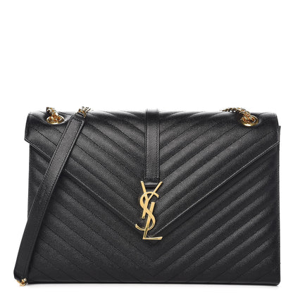Saint Laurent Grain De Poudre Matelasse Chevron Large Monogram Satchel Black 1 of 6