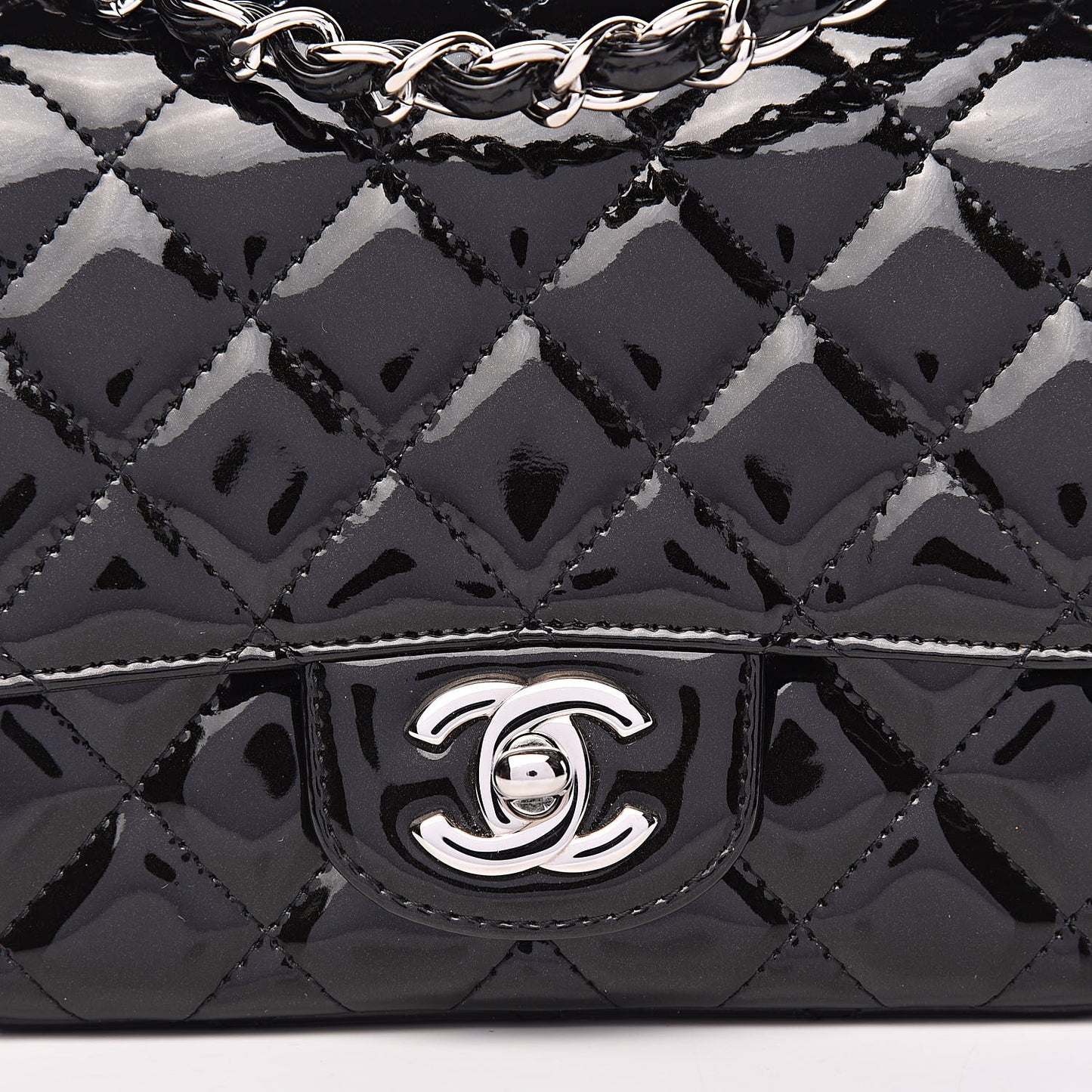 Patent Calfskin Sparkle Quilted Mini Square Flap Black