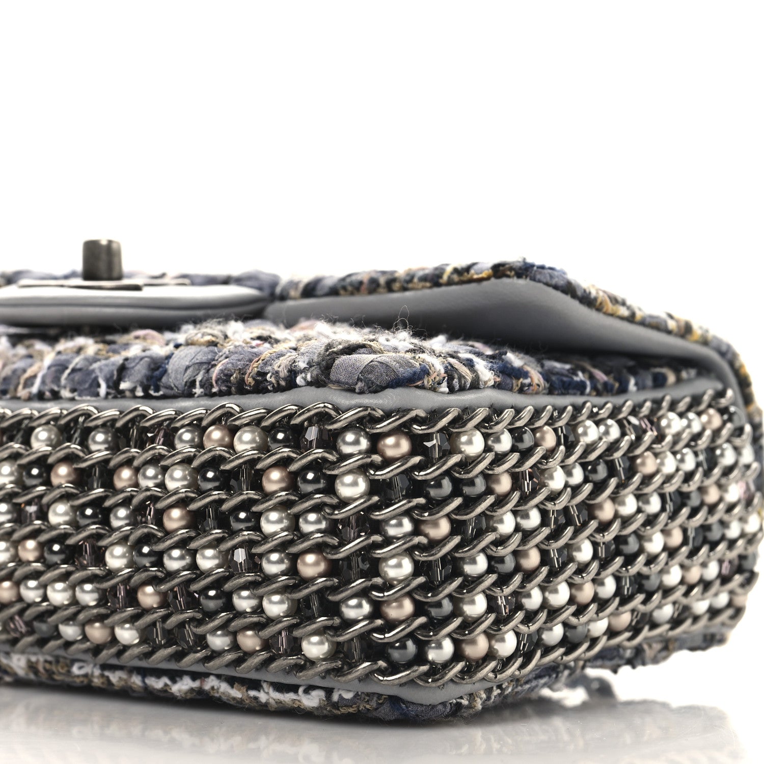Chanel Tweed Quilted Mini Side Pearl Flap Bag Grey 10 of 10