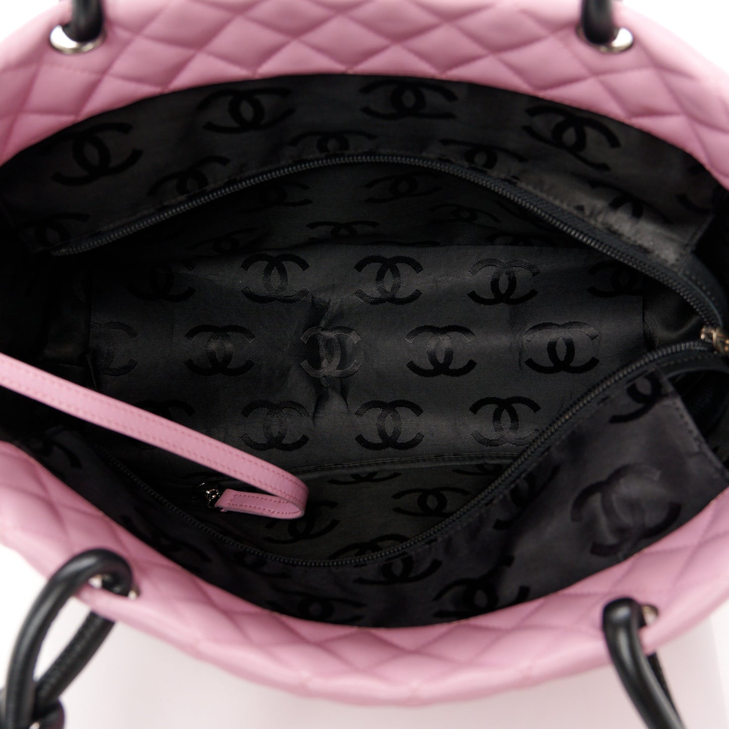 Calfskin Quilted Large Cambon Tote Pink Black