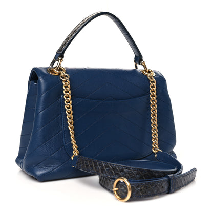 Chanel Grained Calfskin Snakeskin Small Chevron Chic Top Handle Flap Blue 3 of 11