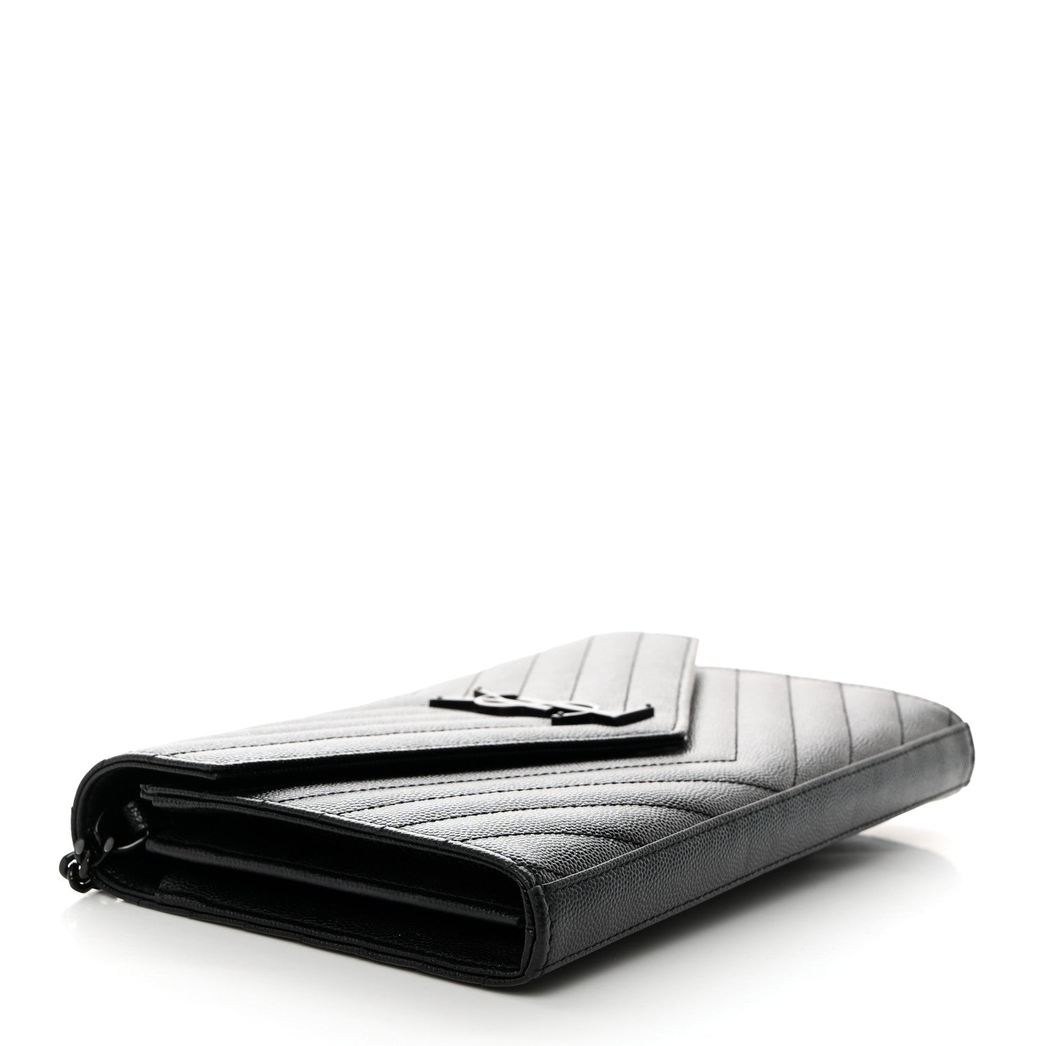 Saint Laurent Grain De Poudre Matelasse Chevron Monogram Monochrome Chain Wallet Black 4 of 10