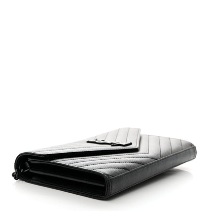 Saint Laurent Grain De Poudre Matelasse Chevron Monogram Monochrome Chain Wallet Black 4 of 10