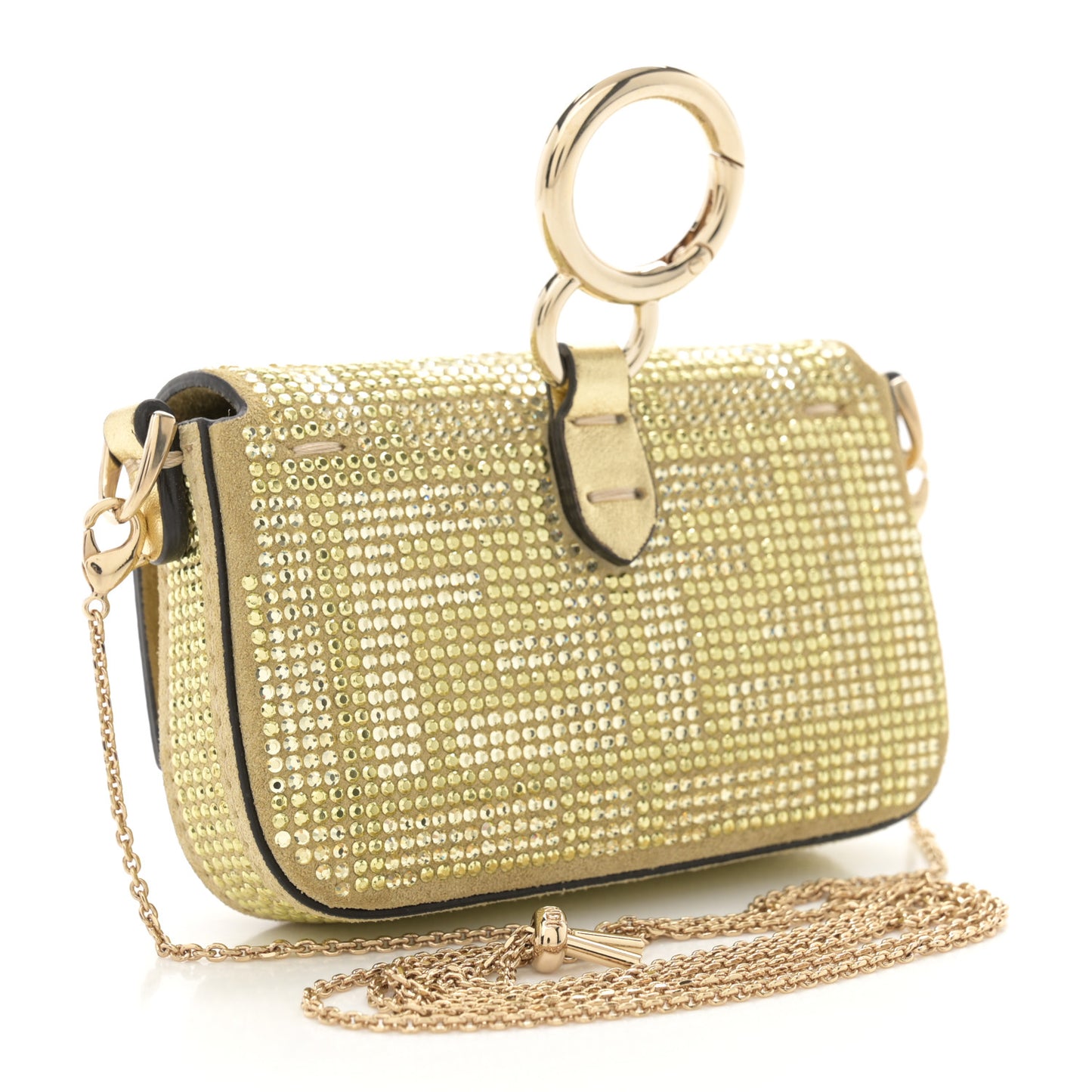 Crystal Vitello Laminato FF Nano Maxi Buckle Baguette Charm Light Gold