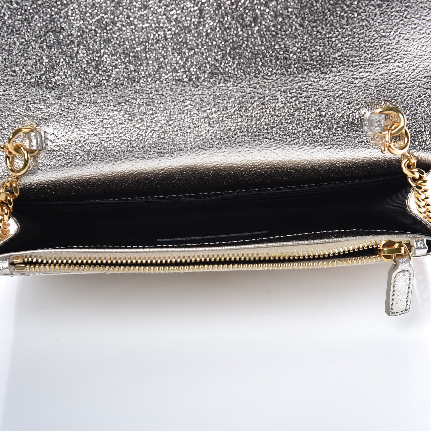 Metallic Crackled Calfskin Matelasse Chevron Monogram Envelope Chain Wallet Gold