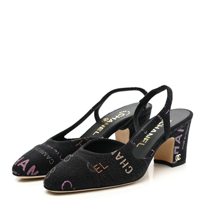 Chanel Denim Cap Toe Denim Mood Slingback Pumps 35 Black Multicolor 3 of 9