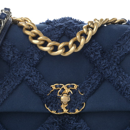 Chanel Cotton Canvas Quilted Medium Chanel 19 Flap Navy Blue 8 of 14