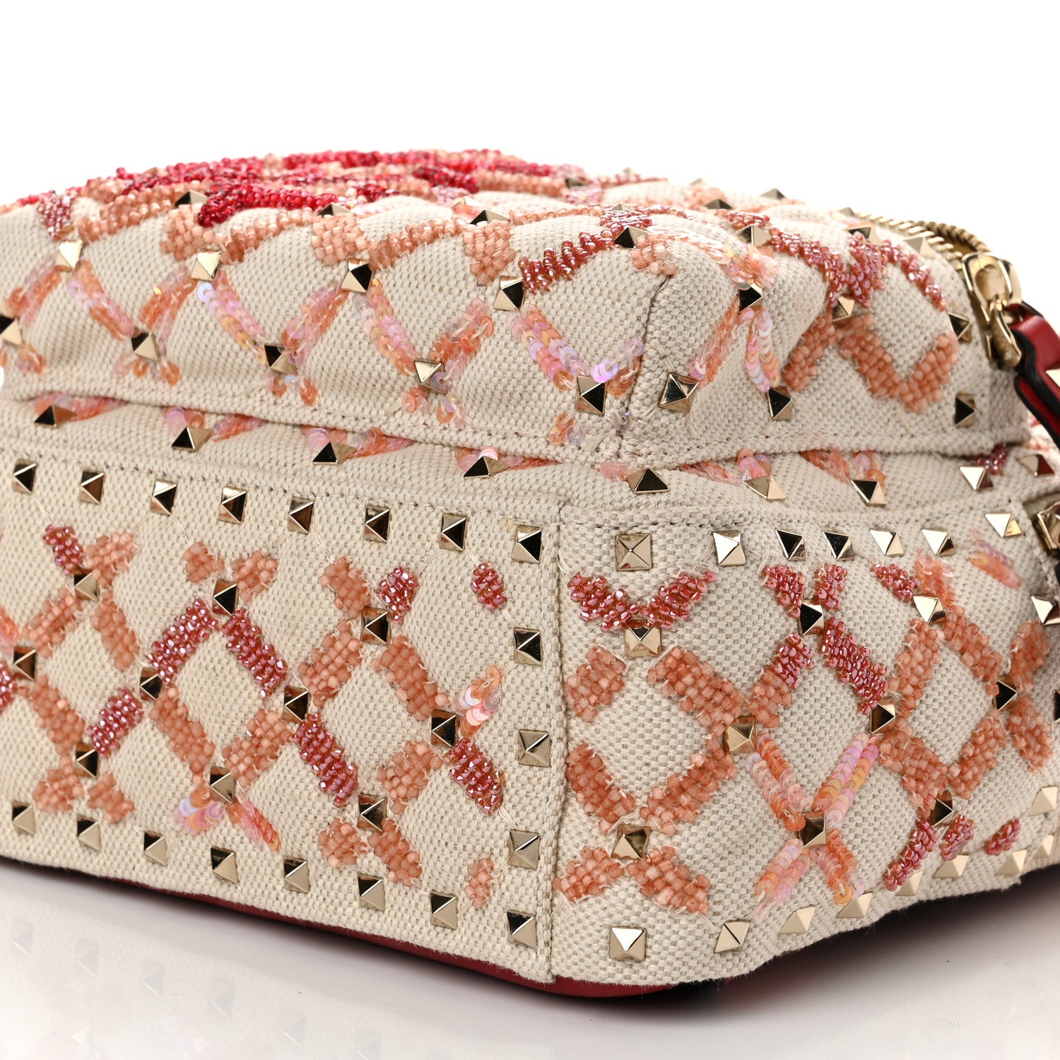 Valentino Garavani Canvas Beaded Mini Rockstud Spike Backpack Red 9 of 9