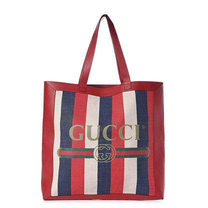 Gucci Canvas Calfskin Sylvie Stripe Logo Mens Tote Red White Blue 1 of 9