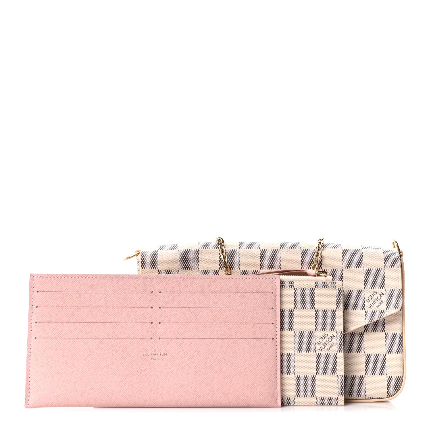Louis Vuitton Damier Azur Pochette Felicie Chain Wallet Rose Ballerine 3 of 14