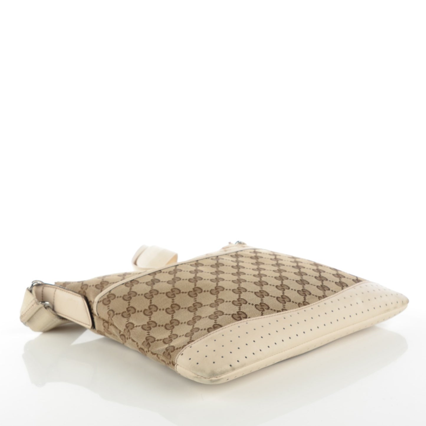 Monogram Calfskin Perforated Medium Flat Messenger Bag Off White