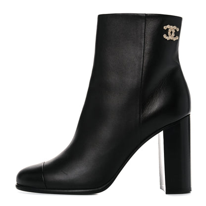 Chanel Calfskin CC Ankle Boots 41 Black 1 of 15